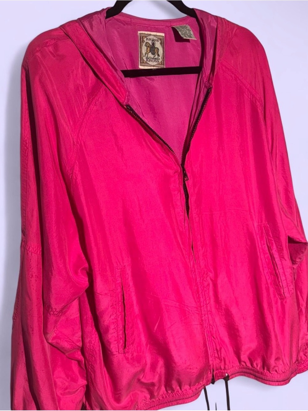Vintage 90s Kriss Kross Silk Bomber Jacket Fuchsia Hot Pink Hooded Oversized SZ